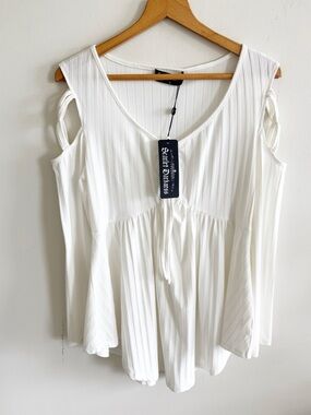 Scarlet darkness ivory ribbed braided open sleeve long sleeve top size large NWT